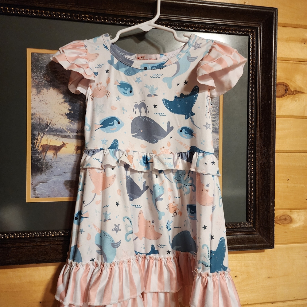 Ocean Adventure Kids Dress - Pink and Blue